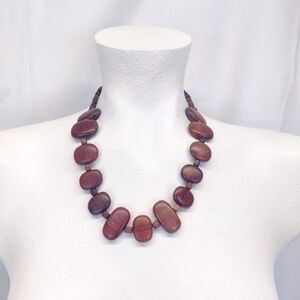 Handmade Natural Wood Bead Necklace 20” | Chunky Oval Beads Boho Minimalist